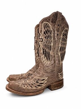Corral vintage Angel Wing Crystal Western Cowboy Boots Distressed Leather 8.5